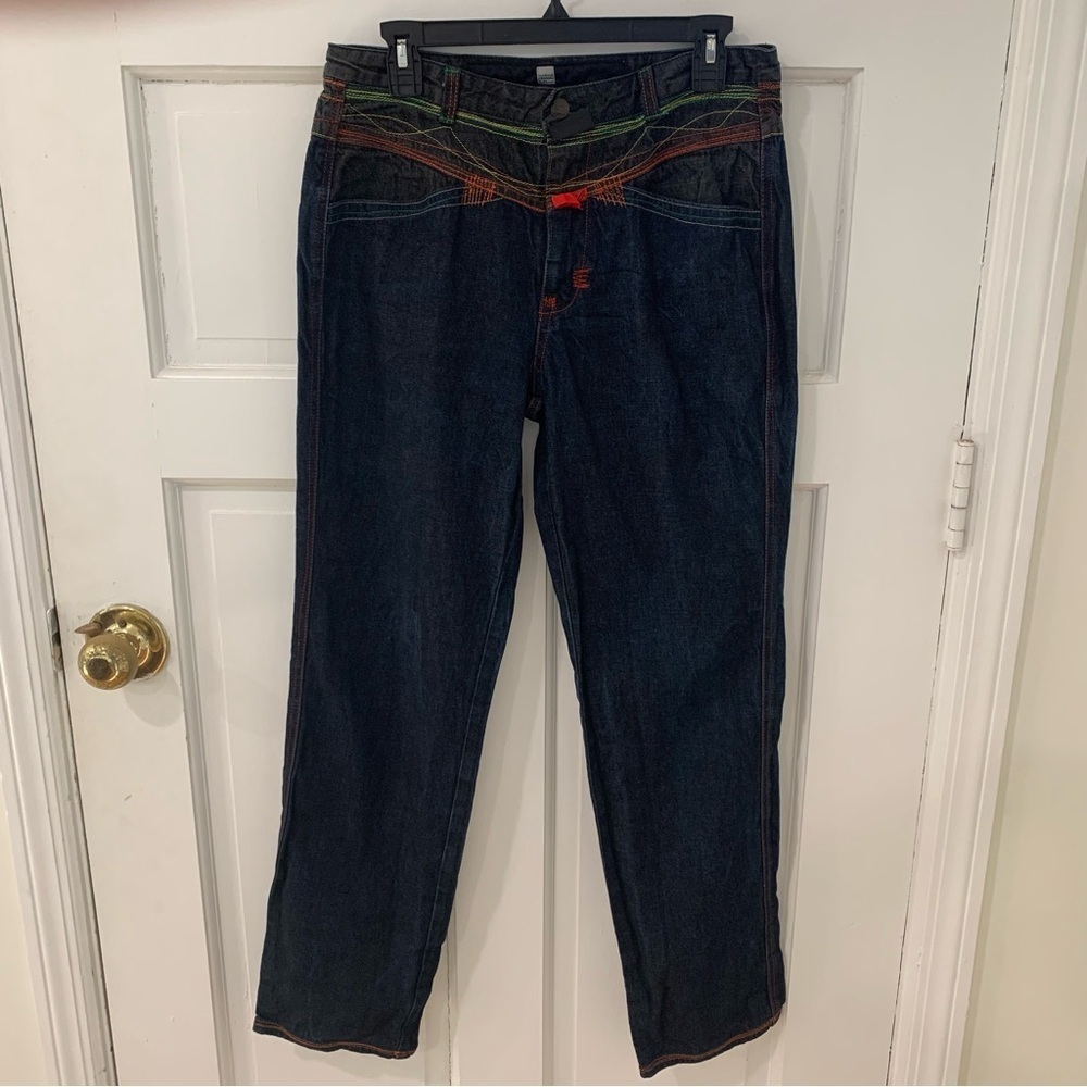 Marithe Francois Girbaud Crazy Color Stitching Jeans Denim Straight Leg‎ Size 31